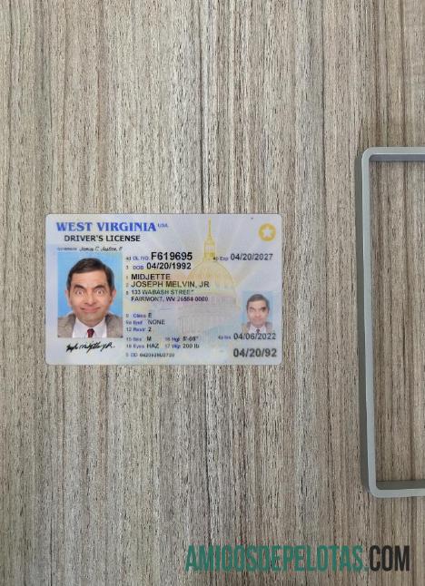 Carteira de motorista dos EUA na Virgínia Ocidental 2022 presente fotolook frente baixar para verificação